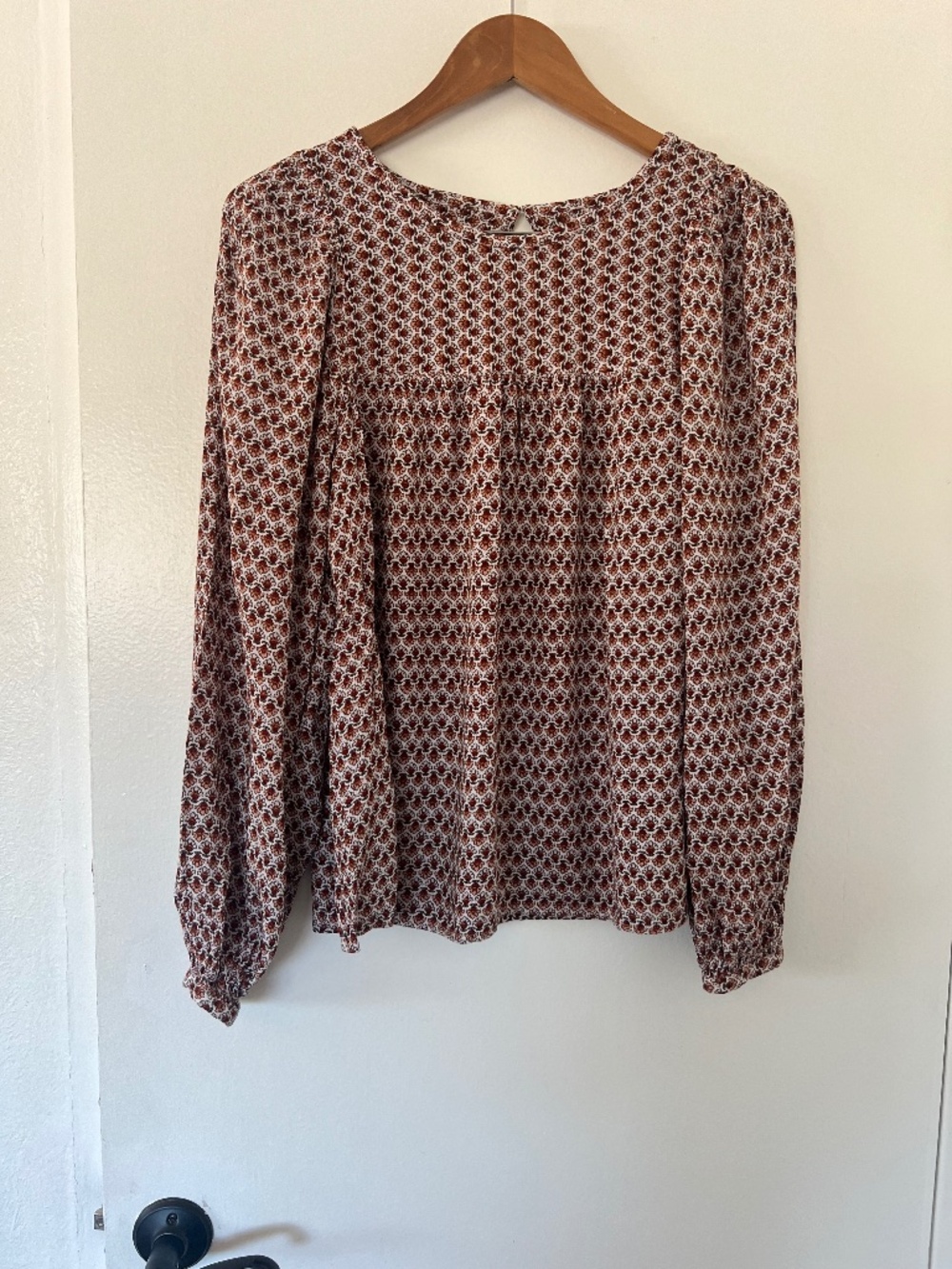 LOFT Floral Print Long Sleeve Blouse Boho Top M